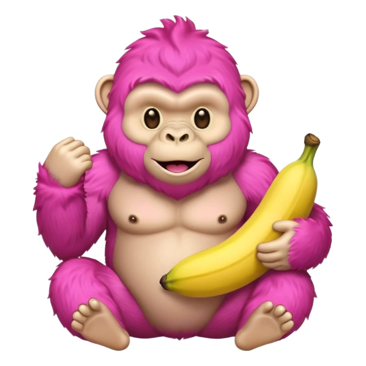 A pink emoji gorilla holding a banana sticker