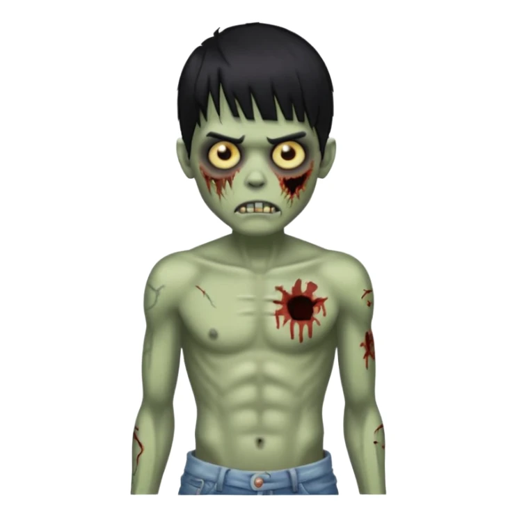 Menino de cabelo liso preto com franja zumbi sem camisa sticker