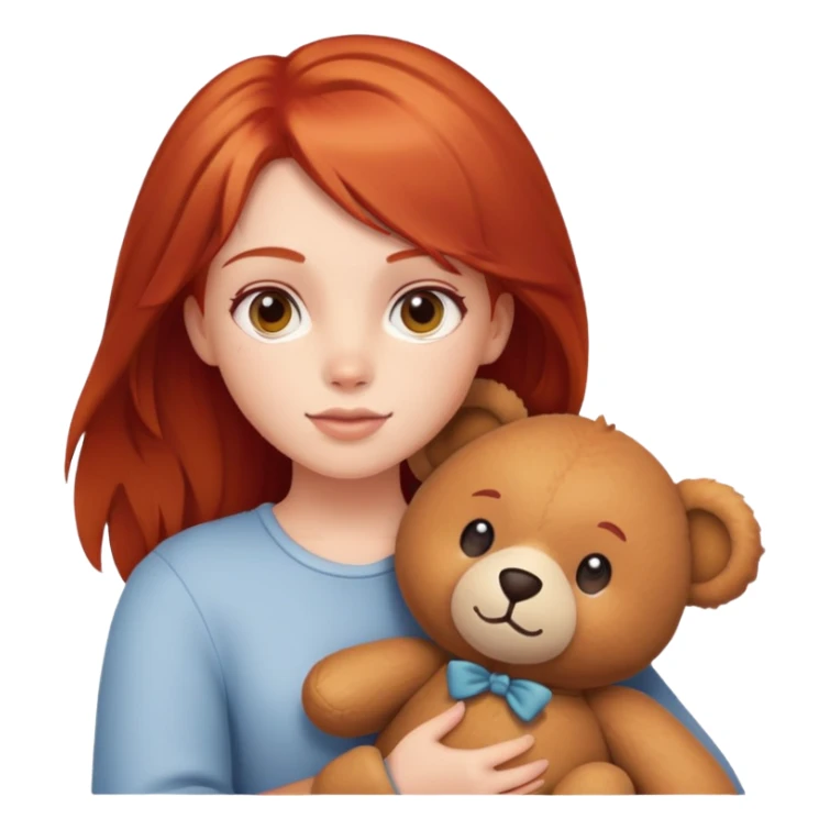The red-haired girl holding a teddy bear sticker