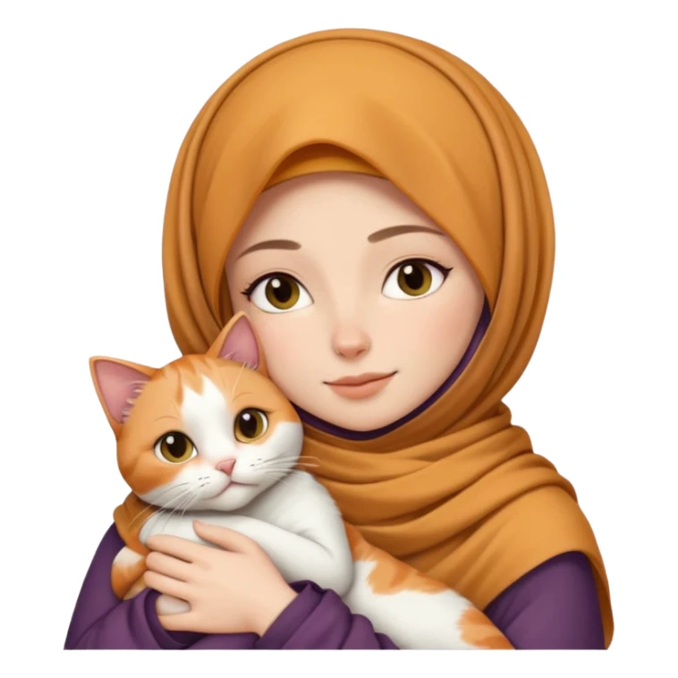 white woman in hijab cuddling a cat sticker