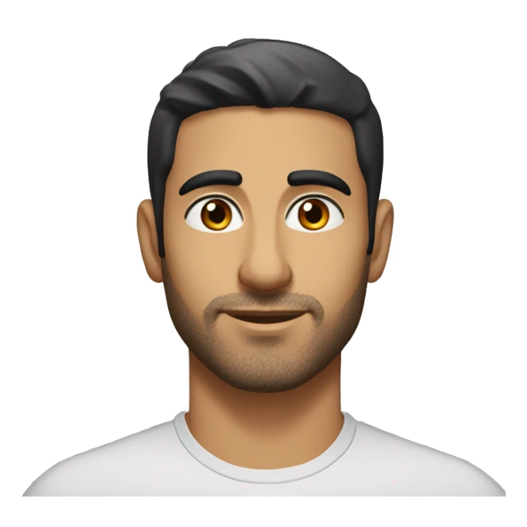 A head and shoulders shot of a 33 year old Middle Eastern man, with short black hair, with stubble facial hair,   with brown eyes wearing a t-shirt. sticker
