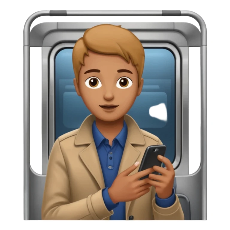 Rider with phone,Metro Riders, inside metro train, no transparent, with background,full image , negative transparent, positive background. sticker