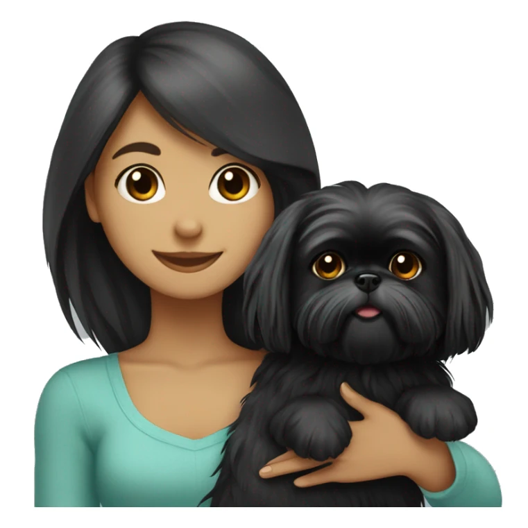 long-haired girl carrying happy black Shih Tzu sticker