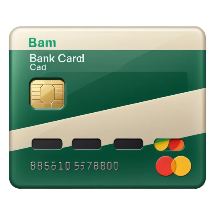 light beige bank card with dark green stripes sticker