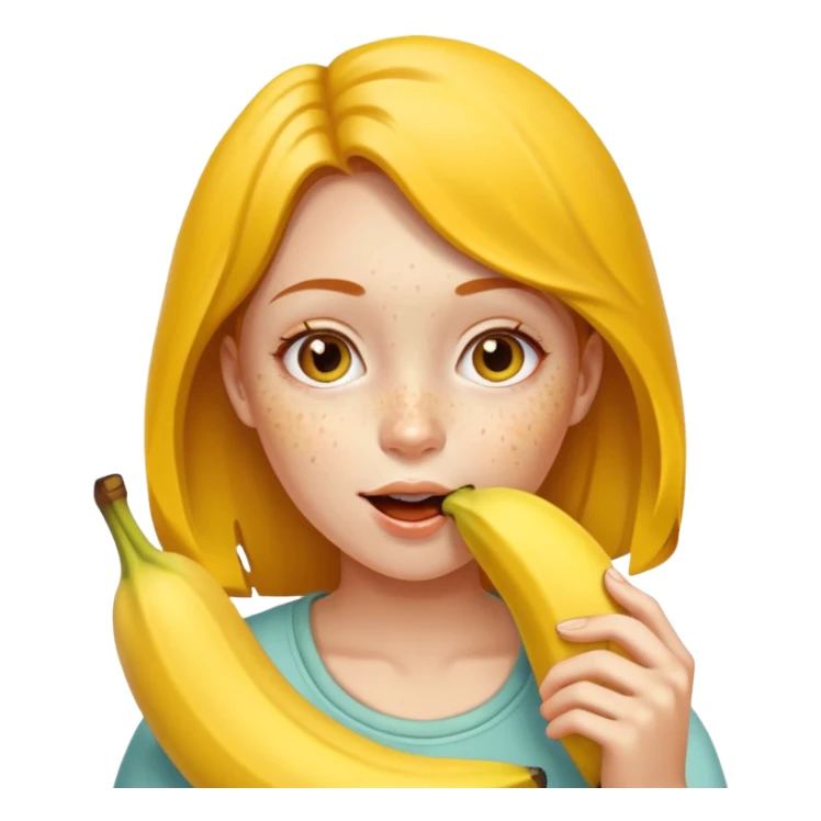 girl eating banana with freckles sticker