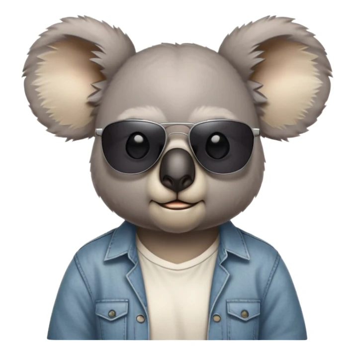 anthropomorphised koala, head and shoulders, casual clothing, dark sunglasses, different grumpy expression sticker