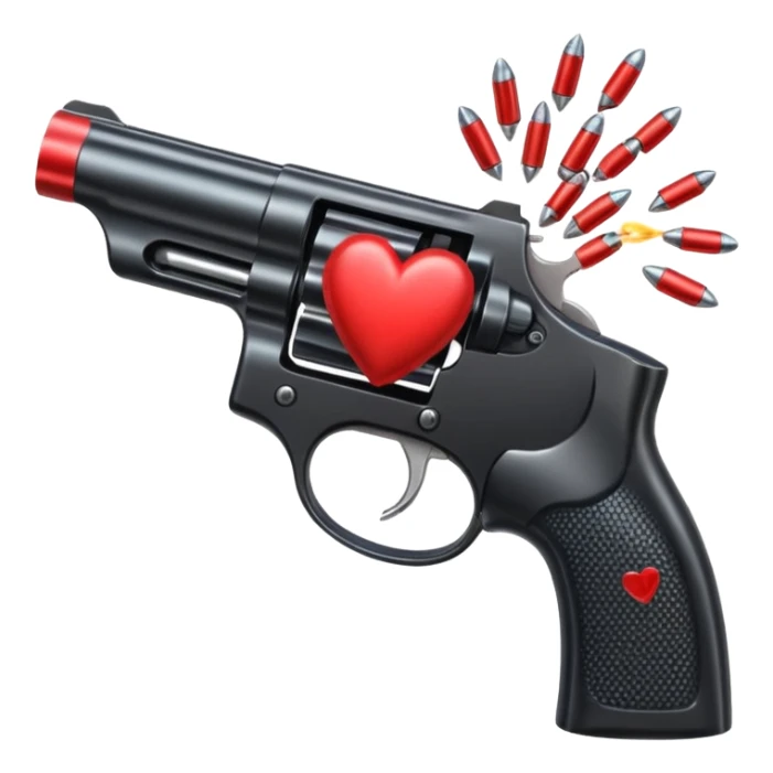Black hand gun shooting a heart bullets out of the tip  sticker