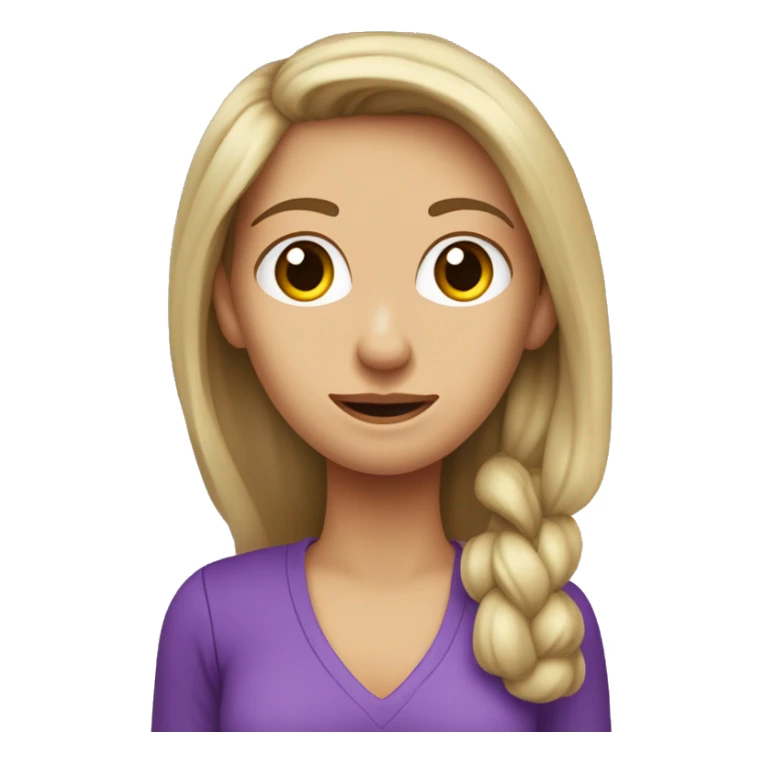 Mujer rubia de pelo lacio raya a un costado, de 37 años, con remera violeta, que legusta la economía y el sistema financiero, se hace una pregunta sticker