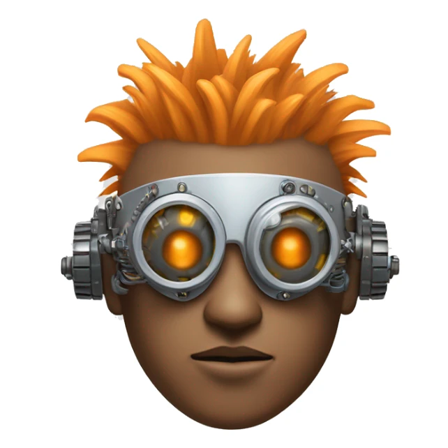 Light orange Mohawk hair male cyborg head with silver steampunk goggles and circuits sticker