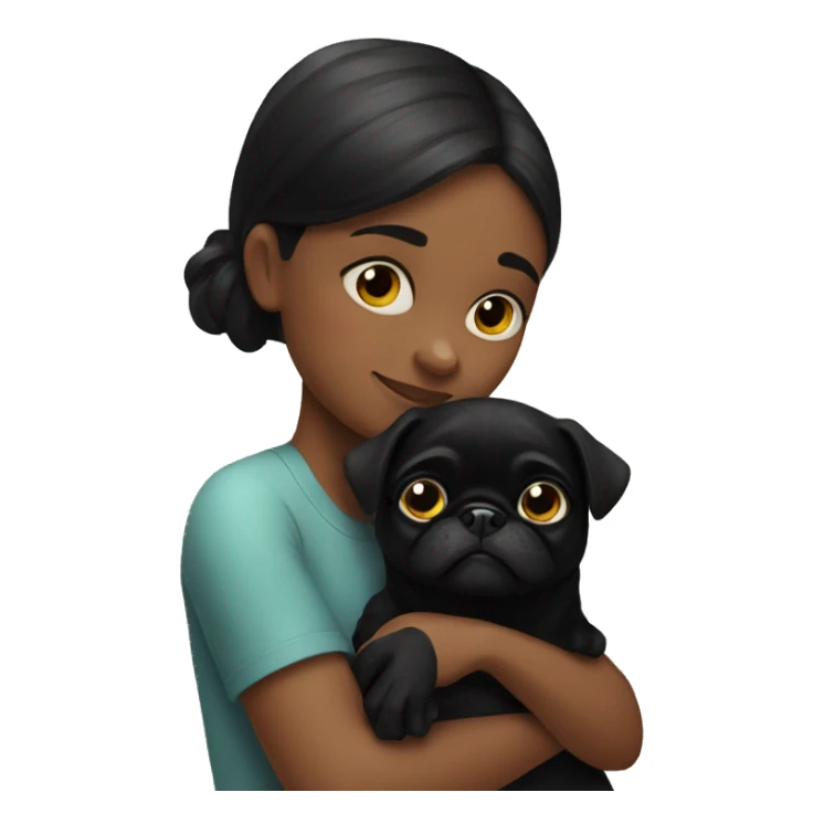 A girl hugging black pug sticker