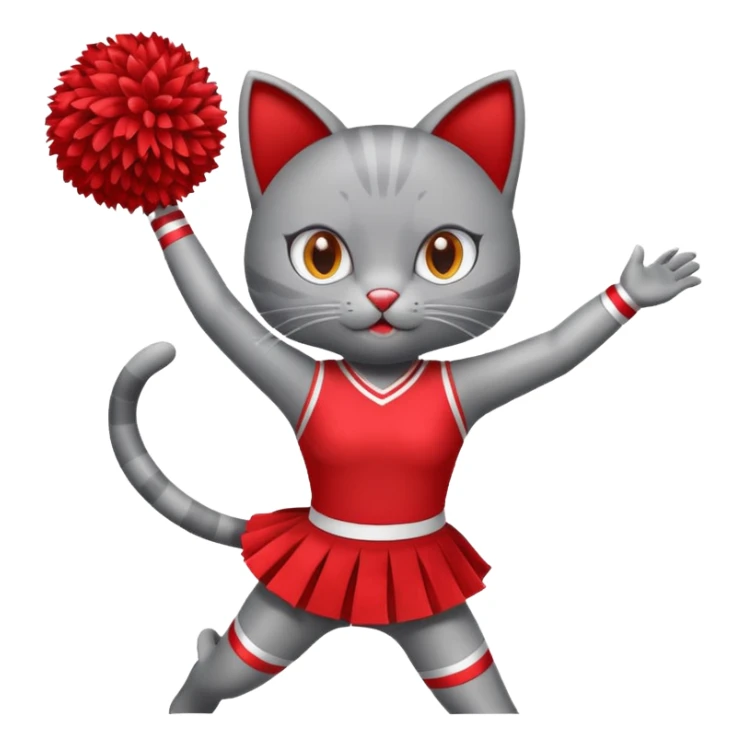 A sleek grey cat cheerleader twirling pom-poms with confident energy. sticker