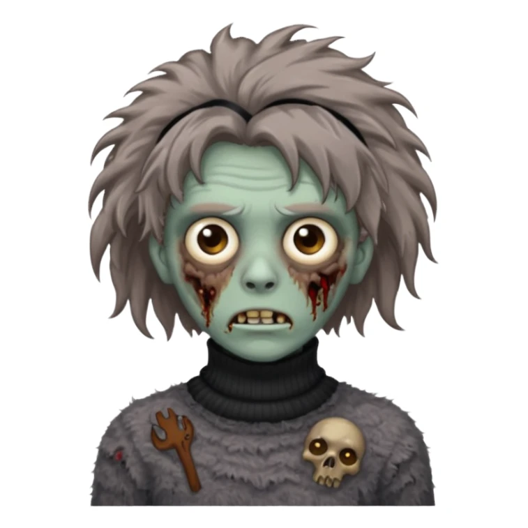 brown fluffy haired grey zombie with turtleneck sweater and hair band sticker