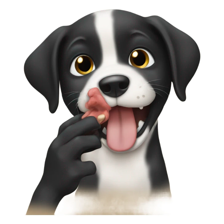 Black lab puppy biting a hand. Make sure dog had hand in mouth  sticker