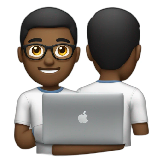 black 20 year old boy with short beard, glasses, using macbook sticker