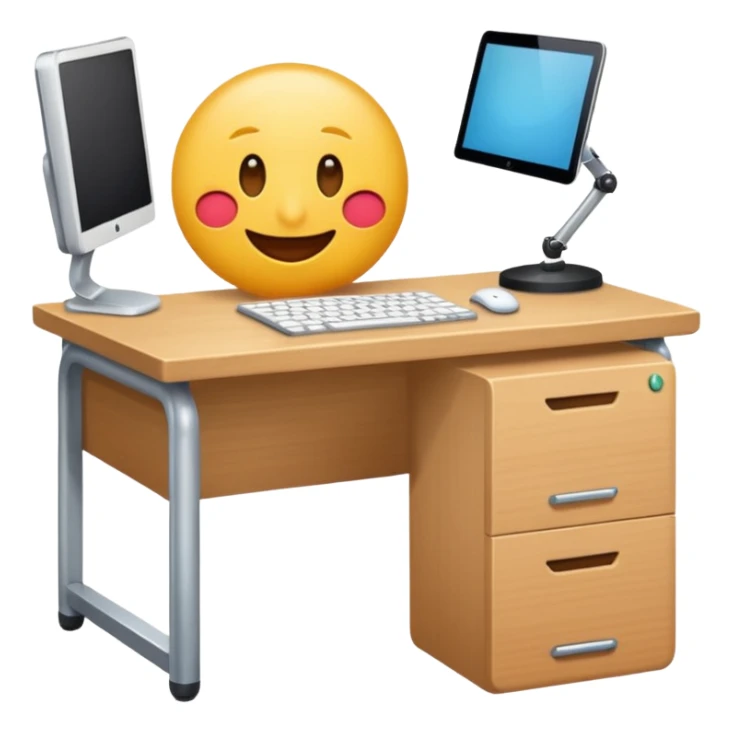 Un emoji derrière un bureau à genoux, avec un autre devant sticker