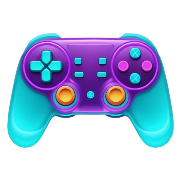 futuristic minimalistic glowing gamepad icon, purple and cyan neon light, dark tech background, 1:1 aspect ratio, no face sticker