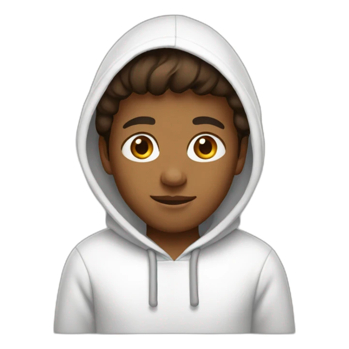 A brown boy wearing a white hoodie sticker