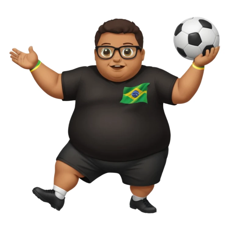 make an guy called pedro who is dancing with a football and playing brazzilian phonk and hee has glasses and is obese and make it look like hes listening to brazzilian phonk so it has a brazil flag and text saying phonk on it and give him demon laser eyes sticker