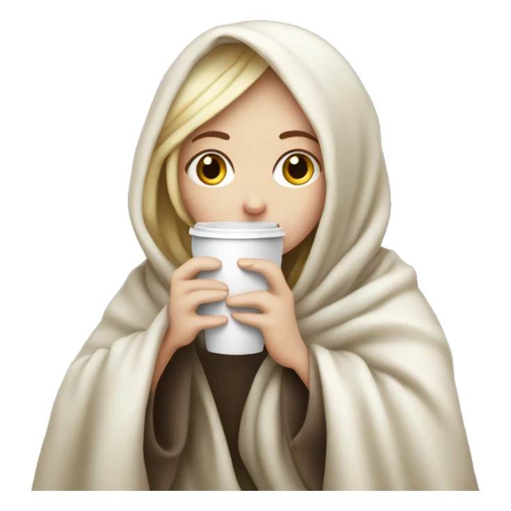 pale girl wrapped in blanket drinking coffee  sticker