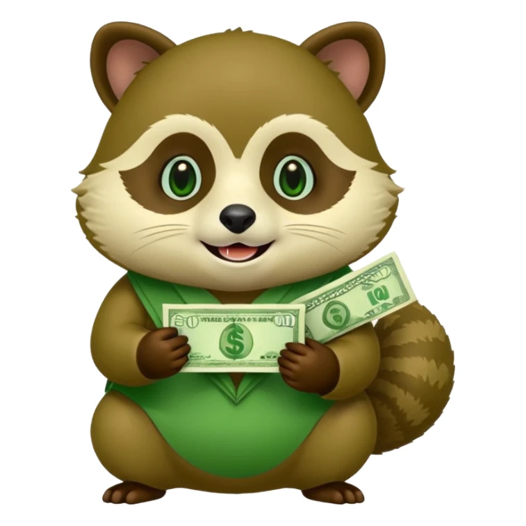 Green tanuki, all green body, has money sticker