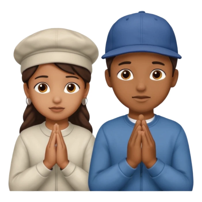 A BROWN MOTIVATIONAL girl and boy WITH A CAP ON WITH PRAYING HANDS sticker