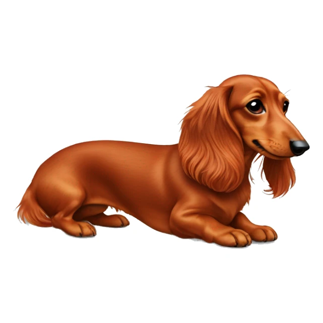 Red longhaired dachshund on her back and wants to be scratched on her belly sticker