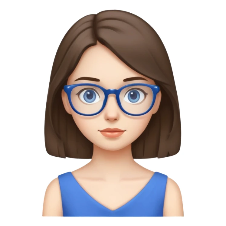 Brunette pale girl with glasses and a blue dress sticker
