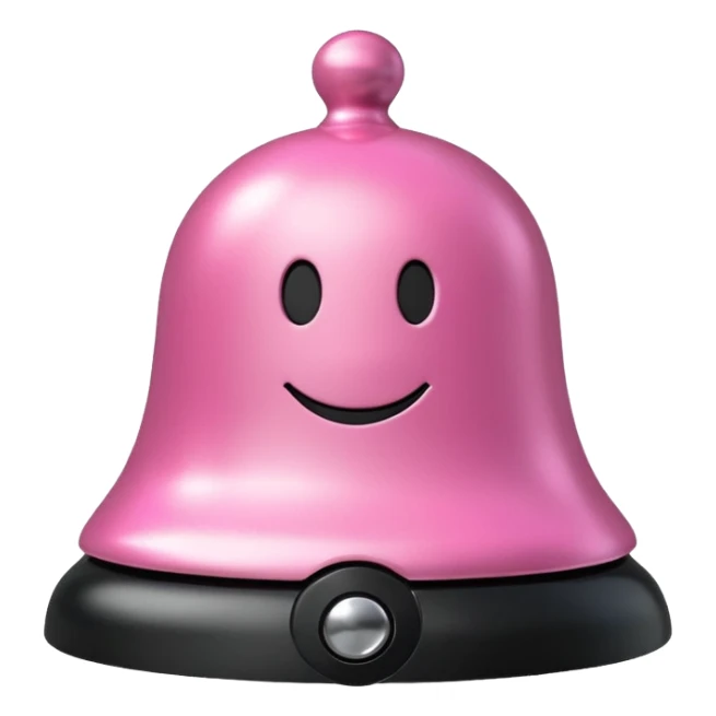pink call bell with black base and silver button and with smiley face on it sticker