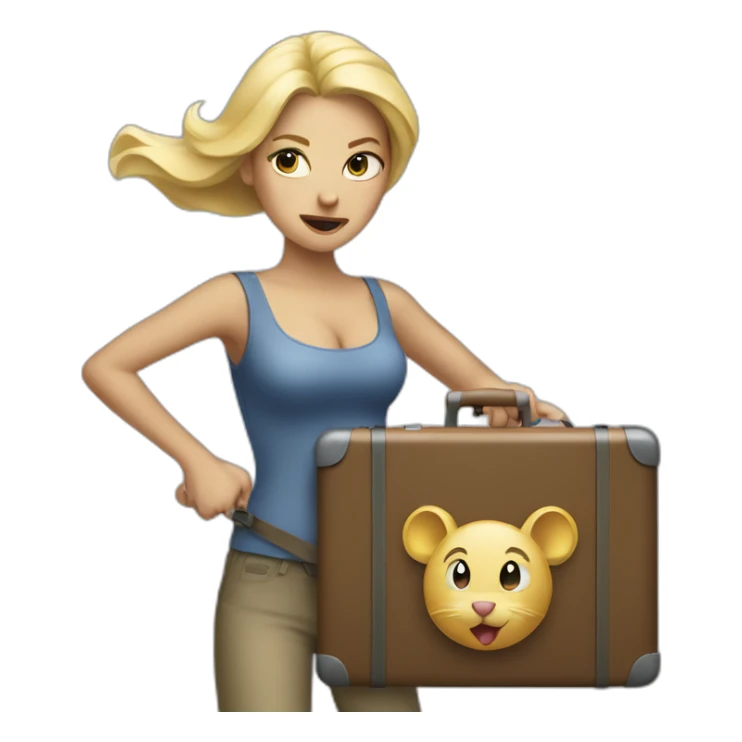 Blonde woman holding suitcase fighting mouse  sticker