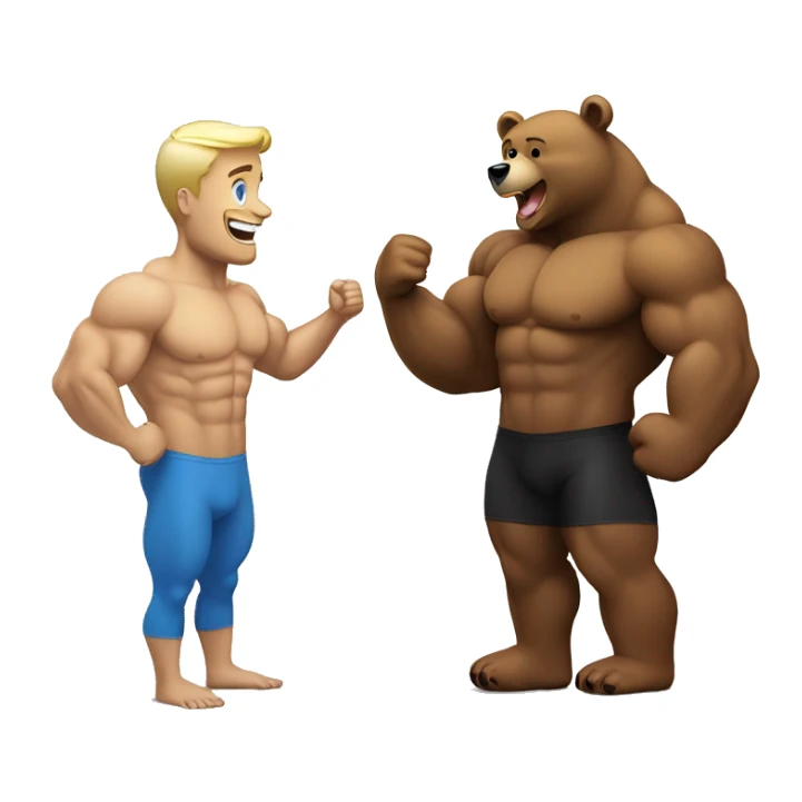 A happy bear talking with  bodybuilding blond man sticker