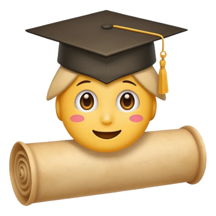 rolled parchment with a graduation cap on top, emoji style sticker
