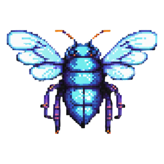 cyber bee with neon accents pixel art sticker