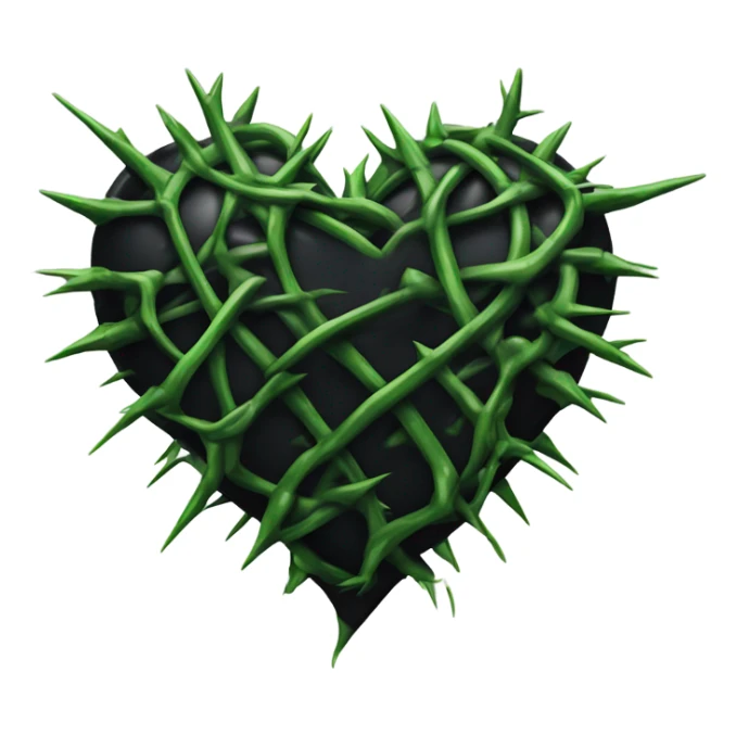 Black heart with green thorns wrapped around it sticker
