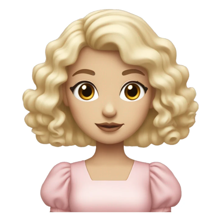 Blonde, pale girl with bangs and long, curly hair and a pastel pink puff sleeve dress sticker