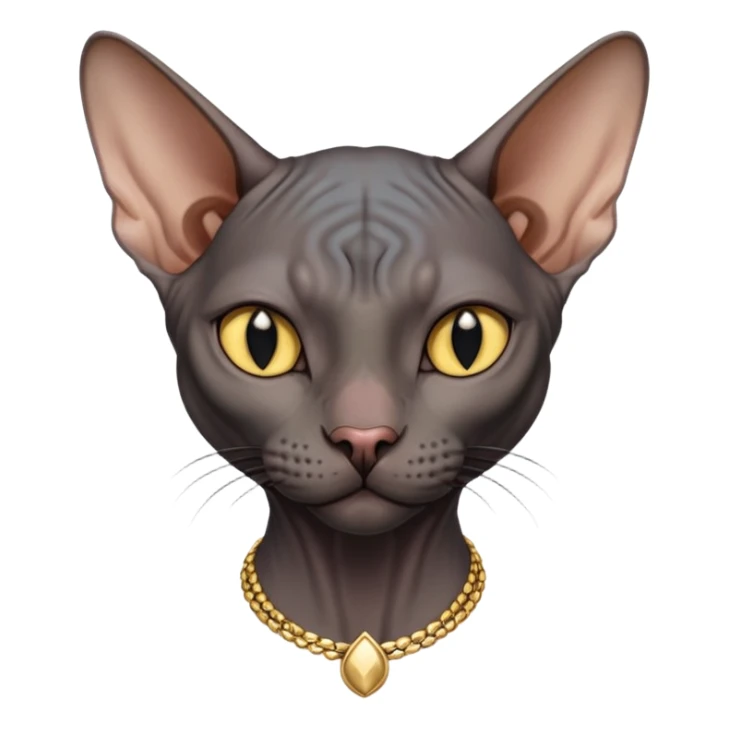 black sphynx cat with gold necklace on sticker