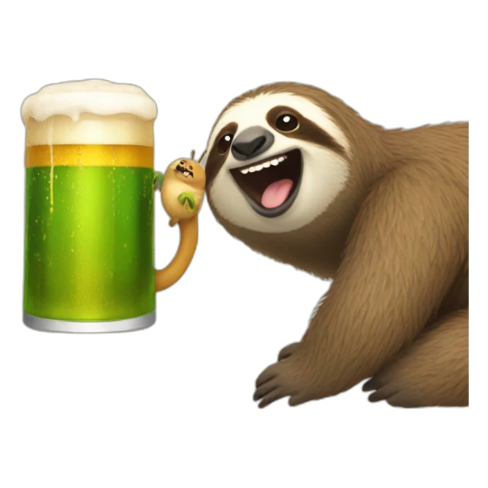 sloth with beer in hand riding a smiling caterpillar sticker
