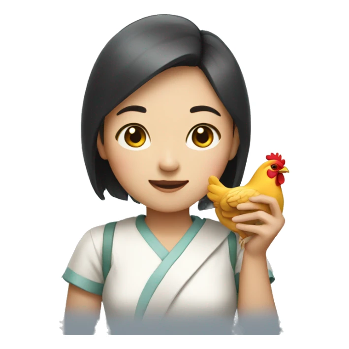 A Korean girl with chicken on her hand sticker