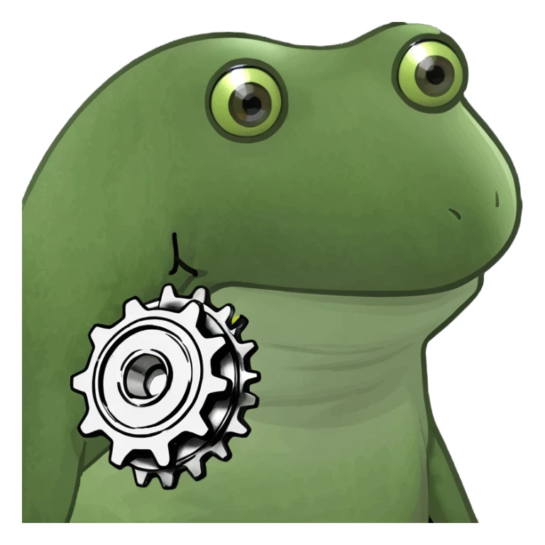 Game Theory logo emoji, green gear with black center, simple and bold sticker