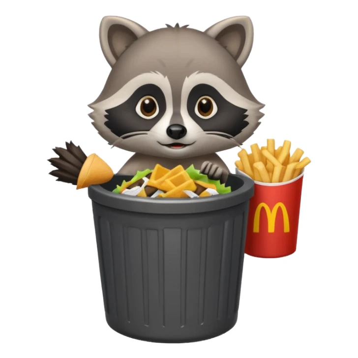 A cute raccoon eating McDonald's over a trash can sticker