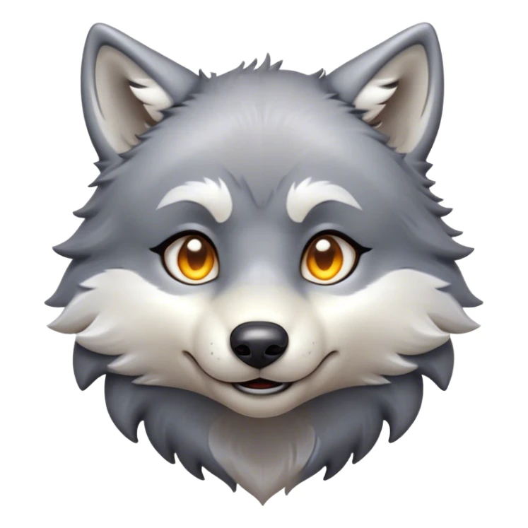 Cinematic Cute Wolf Portrait Emoji, Head tilted playfully and inquisitively, featuring a lustrous grey and white Fur with a wild, natural sheen, round, sparkling eyes filled with curious mischief, Simplified yet irresistibly adorable features, highly detailed, glowing with a warm, friendly glow, high shine, affectionate yet spirited, stylized with a touch of wilderness whimsy, bright and endearing, soft glowing outline, capturing the essence of a mischievous yet loving wolf, so playful it feels like it could bound out of the screen and into your arms! sticker