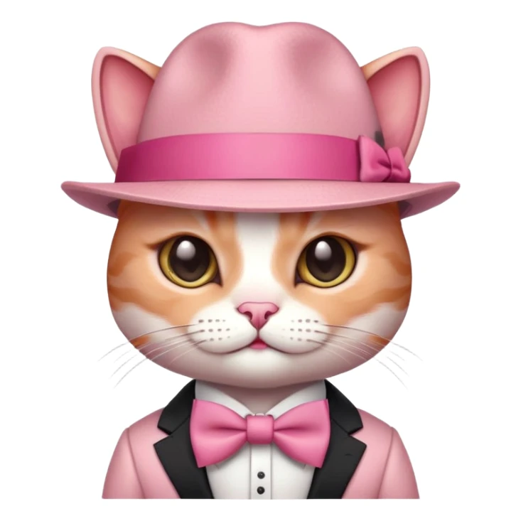 cute pink cat mafia boss with fedora hat and bow tie sticker