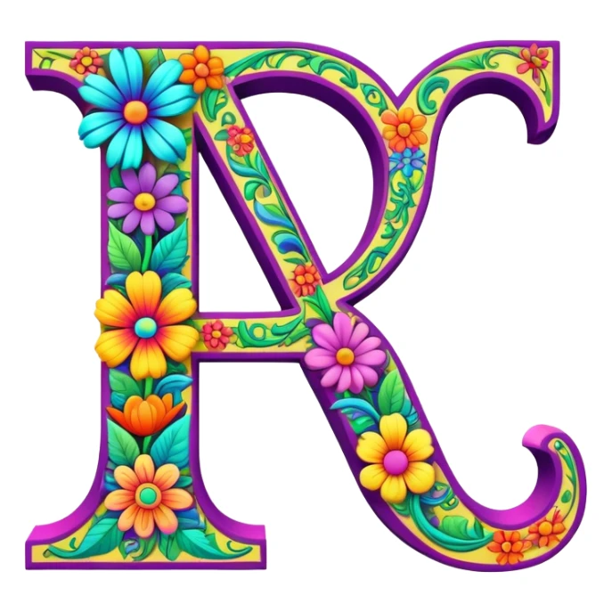 3D, gothic style psychedelic colored capital Letter “L” with hippie style flower border sticker