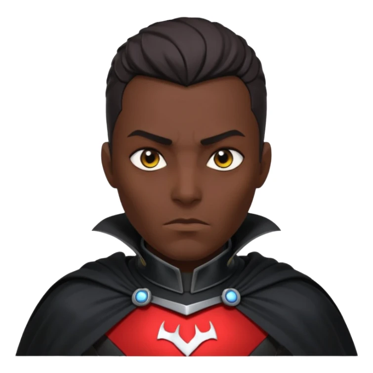 dark sci-fi villain portrait, head and shoulders only, black armor, cape collar, intense eyes, dramatic lighting, 3D cartoon, mobile game icon, clean background, no text
 sticker