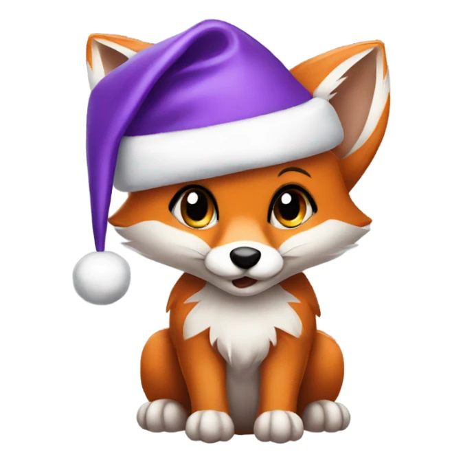 Baby Fox wearing purple Santa hat sticker
