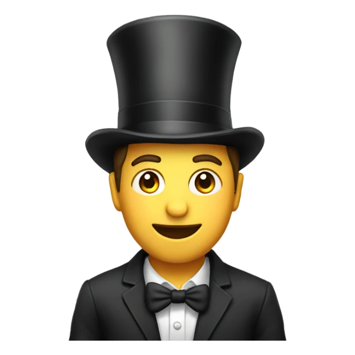 casual indoor male portrait with top hat sticker