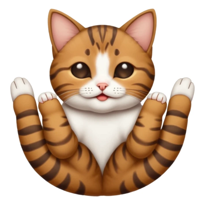 dark brown tabby and white small cat in funny positions upside down with eyes closed sticker