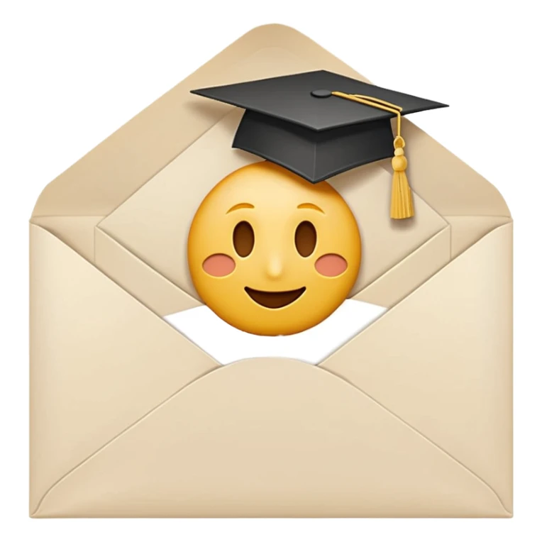 A simple emoji-style icon of a white manila envelope with subtle paper texture, clean edges, and a small graduation NUMBER  2022-photo icon on the front, graduation icon  sticker