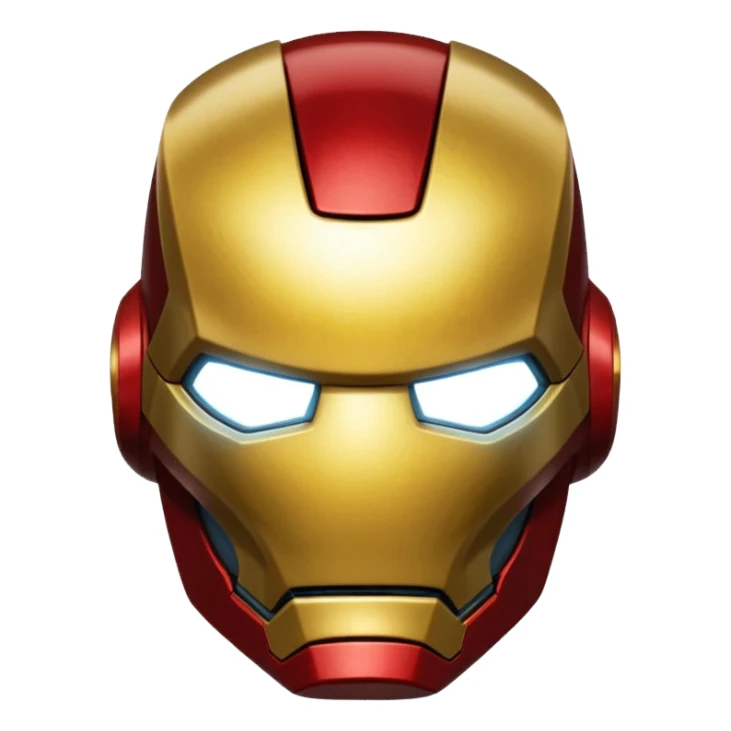 Iron Man, close-up of faceplate, metallic shine, no text sticker