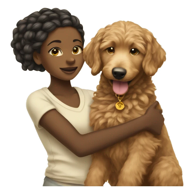 black girl with braids holding a golden doodle puppy sticker