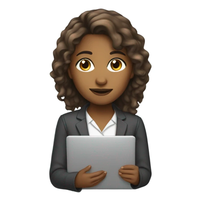 Medium hair light skin  Brown girl, computer science intern with a computer  sticker